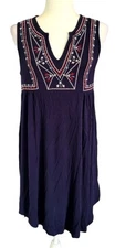 Knox Rose Blue Shift Dress Embroidered Trim Red White & Blue Trim Size S