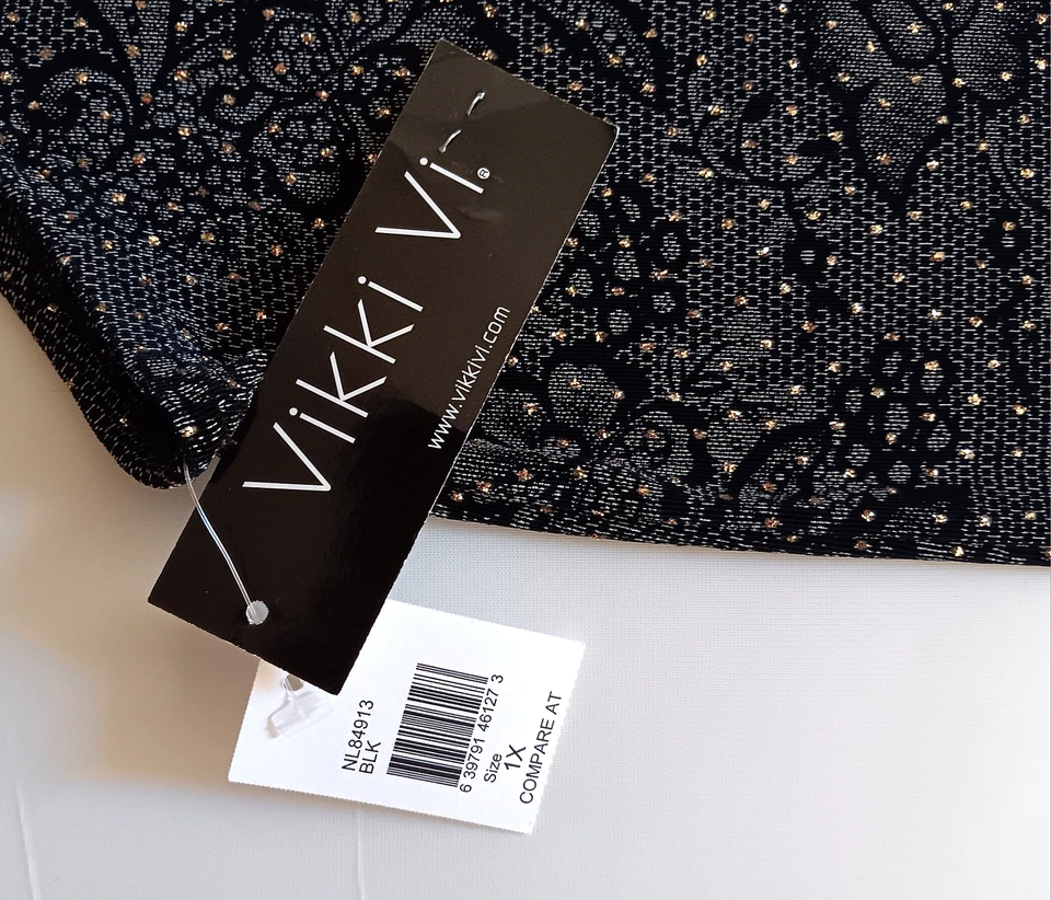 Blusa Top VIKKI VI Para Mujer 1X Negra Dorada Brillante Sin Mangas Vacaciones Elegante Nueva con Etiquetas Foto 4 de 4