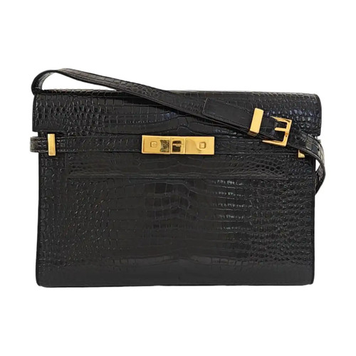 【Authentic】 Yves Saint Laurent MANHATTAN Black Leather Handbags (DDP)