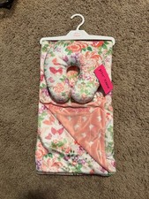 Betsey Johnson Blanket  Neck Pillow Set Floral Butterfly Plush NWT Soft Girls