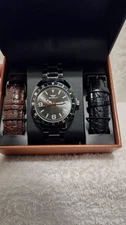 GIANELLO MEN'S WATCH GIANELLO DRIFT BLACK INTERCHANGEABLE 3 STRAP WATCH SET NEW