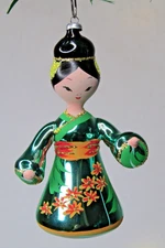Vintage Blown Glass JAPANESE GIRL GEISHA Christmas Ornament De Carlini Italy