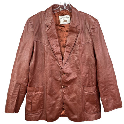 Vintage American Leather Jacket Blazer Men's 44 Red Brown Western 70's Corpcore
