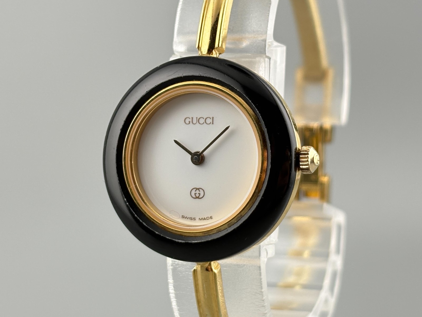 [Very Good+5] Gucci Change Bezel 1100-L Gold Black Watch Auth
