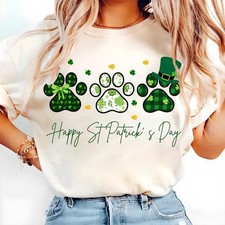 Dog St Patricks Day Shirt Paw Shamrock Clover Dog Mom Sweatshirt Gift