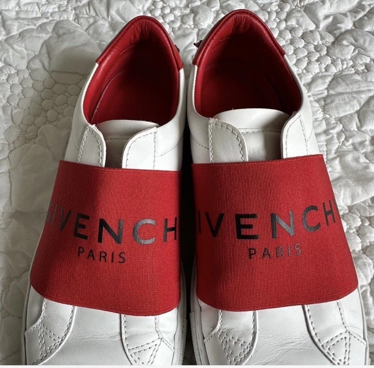 Givenchy Paris Kids Leather Slip-On Sneakers Logo Strap White/Red EU 36