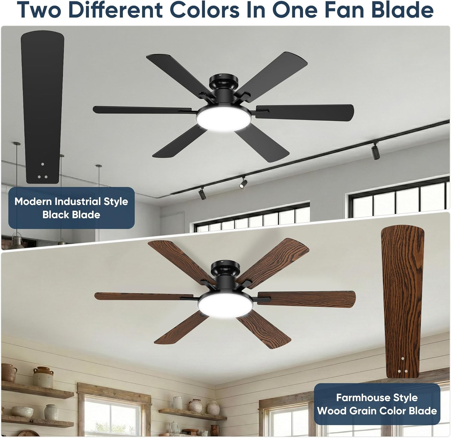 52 Inch Ceiling Fans with Lights, Upgraded 6 Blades Ceiling Fan with ...