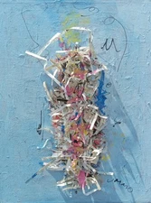  BLUE ABSTRACT IMPRESSIONISM OOAK CONTEMPORARY ORIGINAL COLLAGE  PAINTING