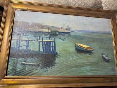 Large Bruno M Engel ''Coastal Landscape Scene'' Oil Painting - Signed/Framed