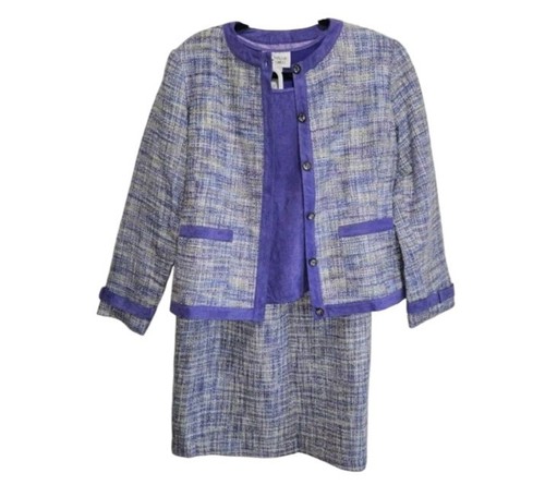 Maggie Sweet Tweed Suit 3 Piece Set Blazer Jacket Tank & Skirt Womens Medium