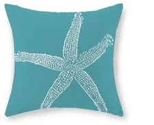 DECORATIVE THROW PILLOW COVER TURQUOISE  WITH STARFISH 15 X 15 BY MIULEE