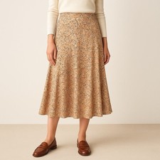 Talbots Collection Pure Silk Floral Midi Skirt Brown Orange Beige Lined Size 6