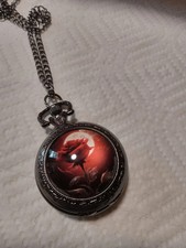 Vintage Style Rose Pocket Watch Necklace Pendant R5 