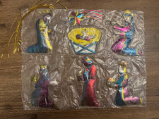 NIP VINTAGE Mexican Hand-Painted Stamped Tin Folk Art Nativity Ornament Set