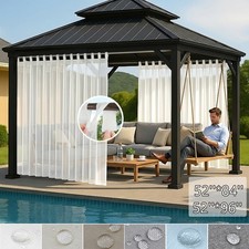Outdoor Sheer Curtains Waterproof Patio Curtains Garden Pergola Drapes Tap Top