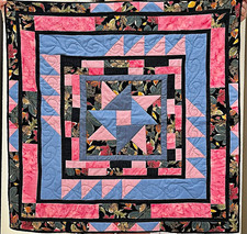 Patchwork Quilt Throw/lap Square Handmade Pink Blue Black Patchwork Pattern Nice