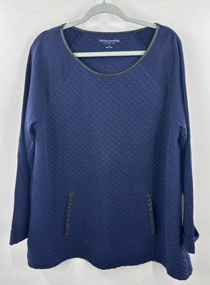 Soft Surroundings Warm Navy Quilted Pullover W/Kangaroo Pocket 1X Plus Oversized