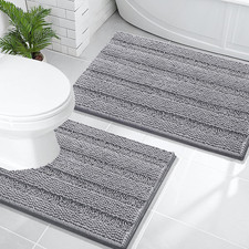 Thick Bathroom Rugs Sets 2 Piece, Soft Absorbent Chenille Striped Bath Mats and