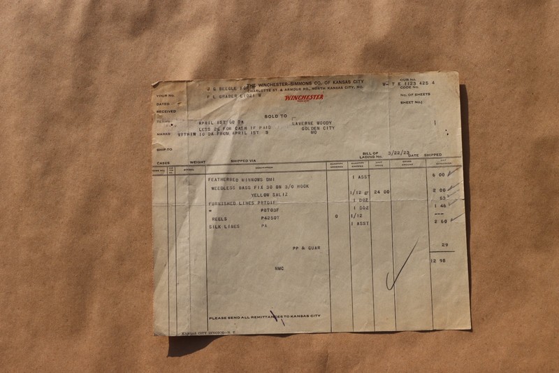 Original 1923 Winchester Fishing Tackle Invoice Reels Lures Silk Lines
