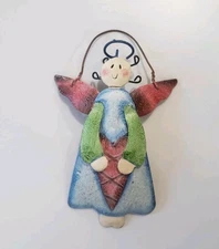 Angel Holding Heart Tin Christmas Ornament 4.5" Primitive Rustic Country Decor 