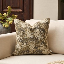 Neutral Floral Pillow Cover 20 x 20 Inches, Vintage Chenille Square Throw Pil...