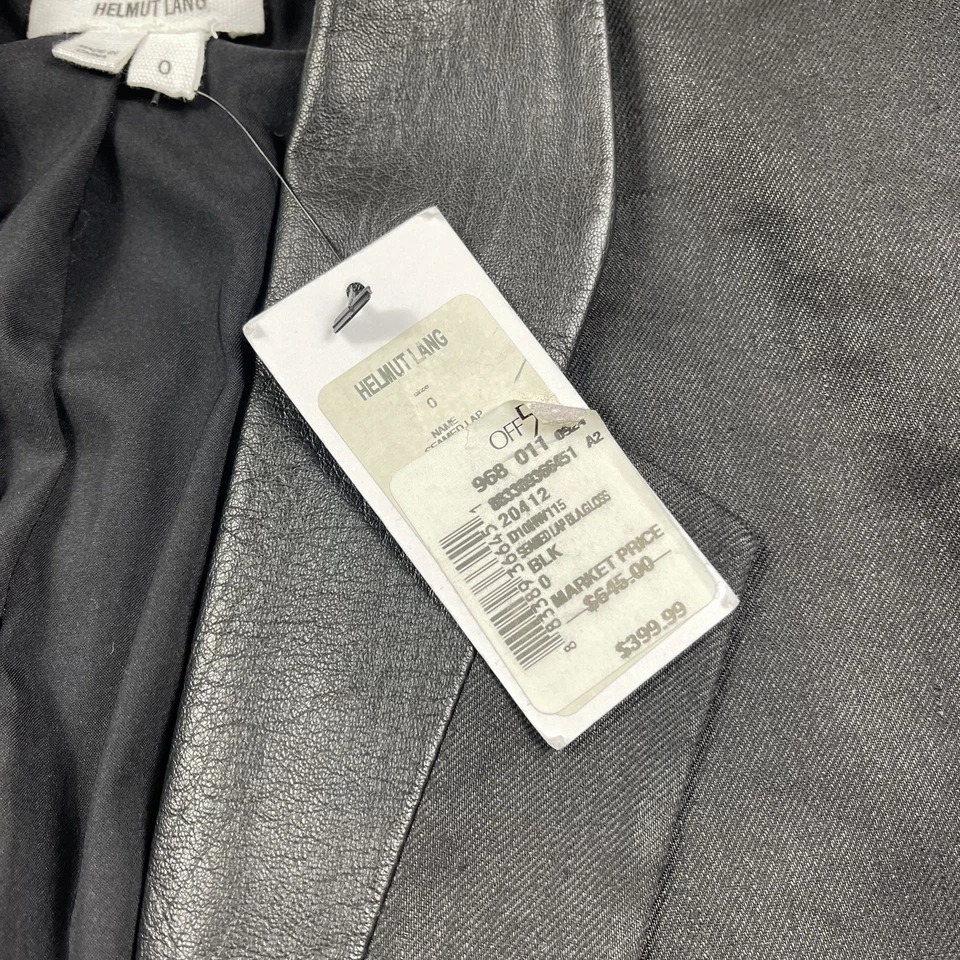 Helmut Lang Blazer Womens 0 Black Leather Trim Linen Blend Jacket SW-JK520 New - Image 3 of 4