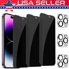 3x for iPhone 17 16 15 14 Pro Max Privacy Tempered Glass Screen Protector + Lens