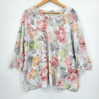 Alfred Dunner Textured Floral Blouse Cottagecore Pastel Garden Party Top Size 3X