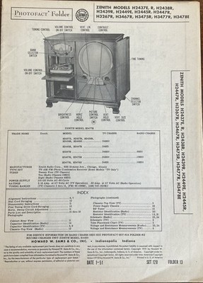 Vintage Photofact Folder for Zenith Models H2437E, R, H2438R, (see description)