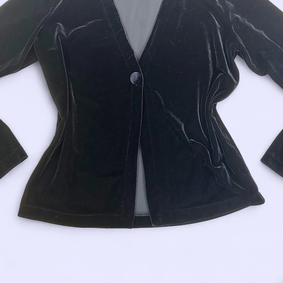 Cárdigan Suéter Vintage Años 90 Y2K Terciopelo Negro Un Botón Talla XS Foto 2 de 4