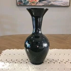Vtg Fenton Black Vase 10 Inch Slender Neck Hourglass Shape