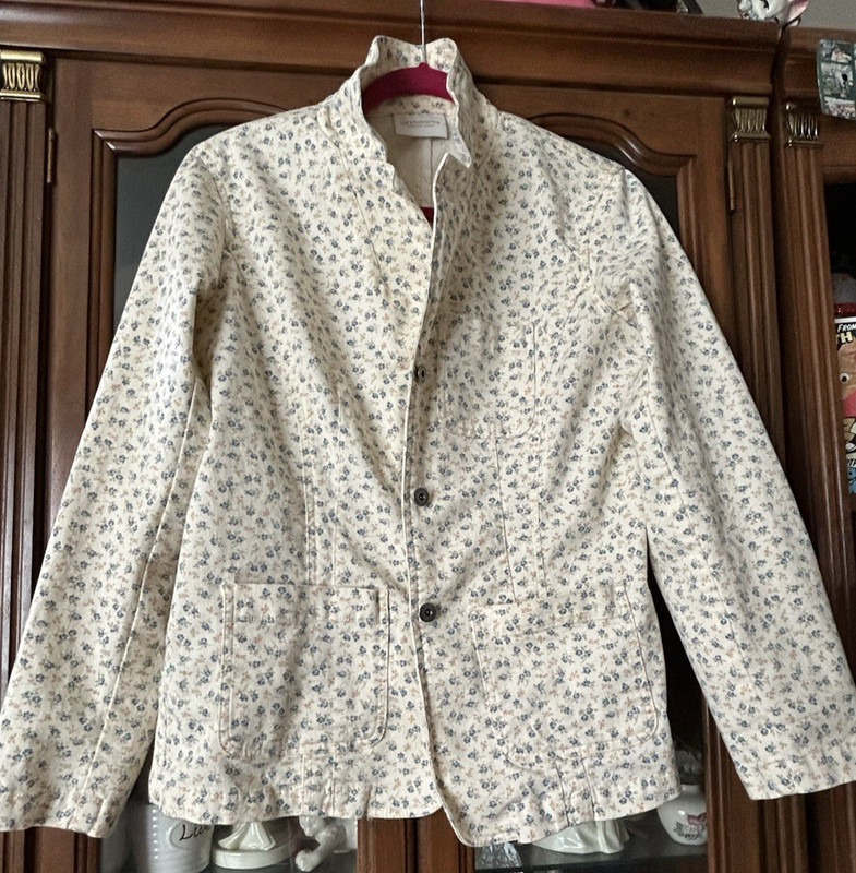 Liz Claiborne Liz Wear Floral Denim Cotton Blend Blue/Yellow Jacket Size M