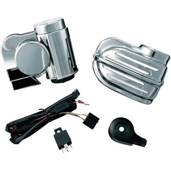 Kuryakyn 7743 Chrome Super Deluxe Wolo Bad Boy Air Horn Kit for 91-25 Harley