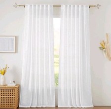 White Curtains Sheer - Linen Texture Sheer Window Covering, Light  Airy Tran.33