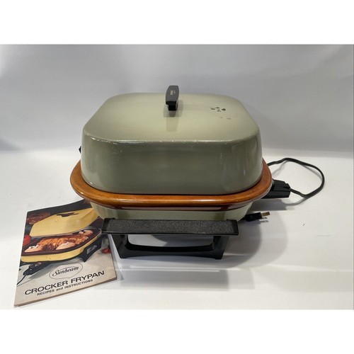 Vtg Sunbeam One Crocker Fry Pan Crock Pot Electric Skillet Avocado Green TESTED
