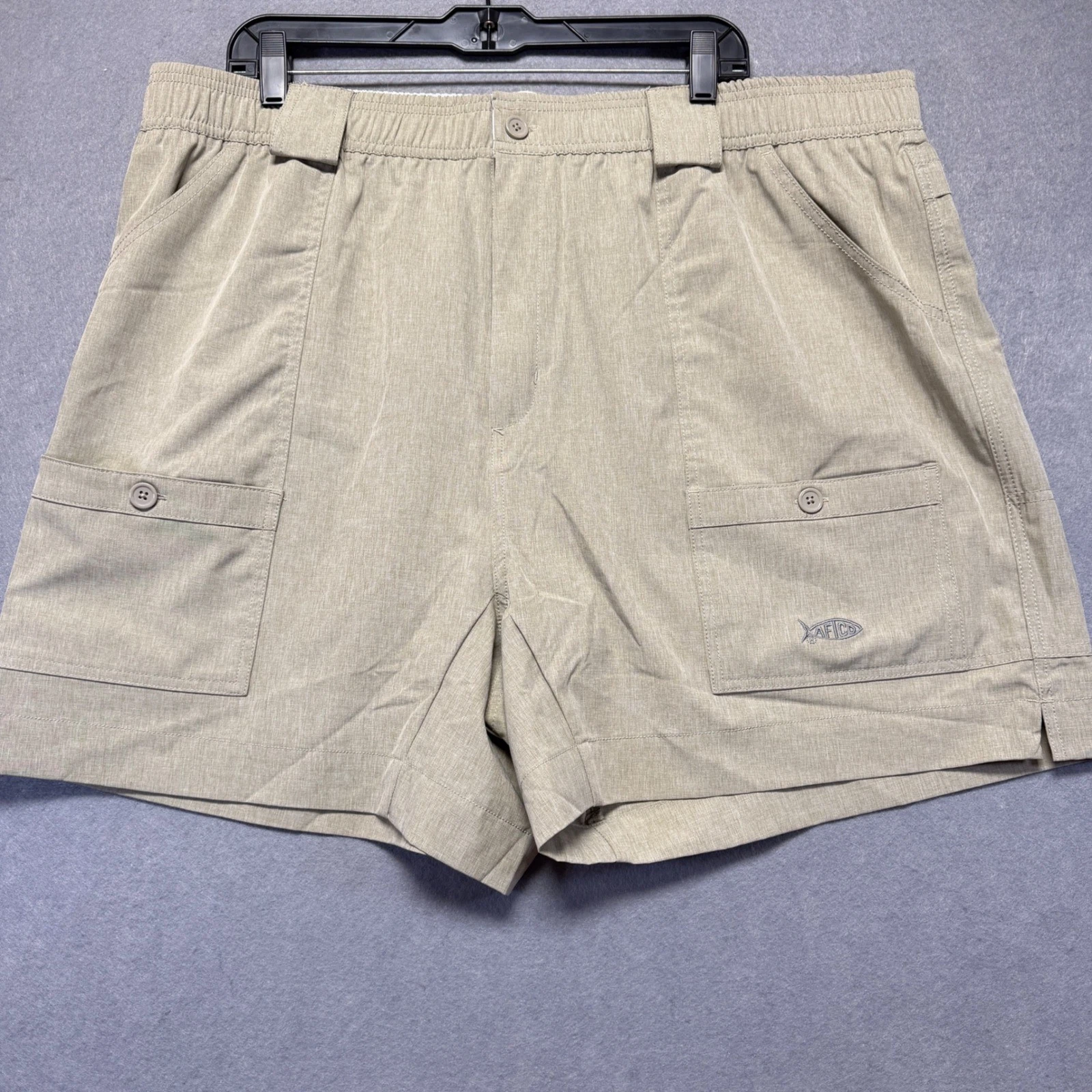 AFTCO American Fishing Tackle Co Mens Cargo Shorts Tan Size 44 Elastic Waist