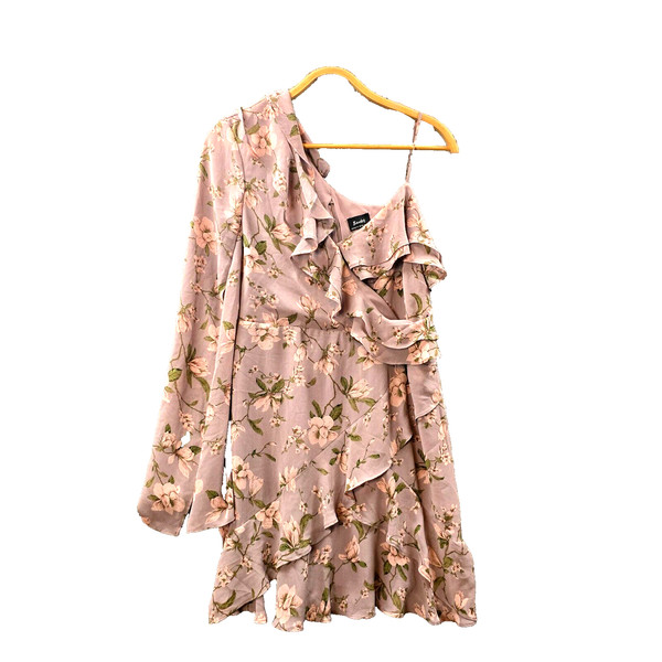 Bardot Womens A-line Mini Dress Size 14 Purple Pink Floral One Long Sleeve