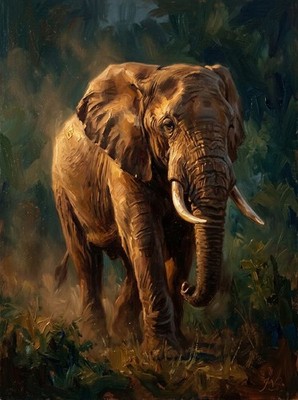 ORIGINAL JEAN VOS signiert Elefant Golden Savanne ÖLGEMÄLDE