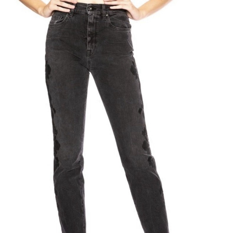 Jonathan Simkhai Black Washed Embroidered Lace Applique Denim Jeans