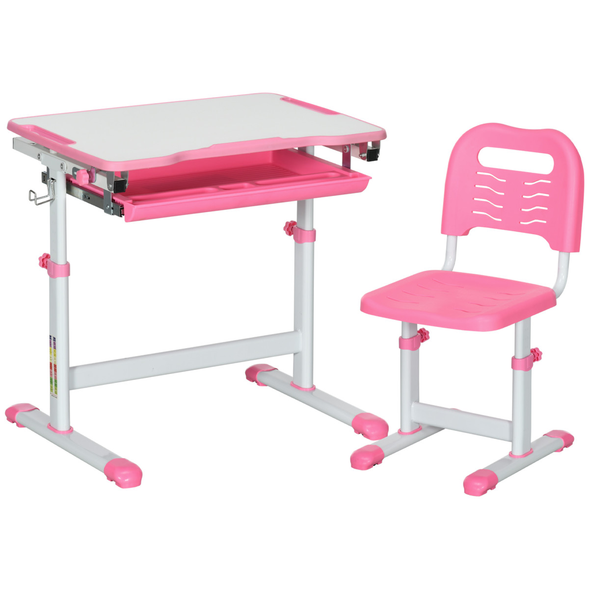 Bobobiy Pink Kids Desk And Chair Set, Student Adjustable Writing Desk, With Drawer, Pen Slot, Hook - Image 2