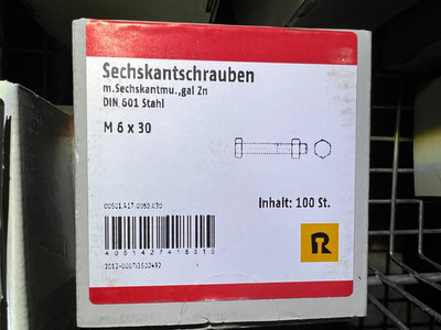 Reyher Maschinenschrauben M6x30mm mit Muttern 100Stück verz. / H2Breg5