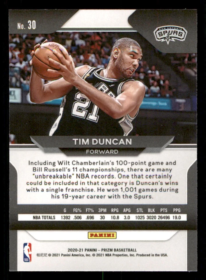 2020-21 Panini Prizm #30 Tim Duncan - Image 2 of 2