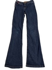 Womens Tommy Jeans Hilfiger Flared Leg Dark Blue Denim Jeans With Logo Size 1