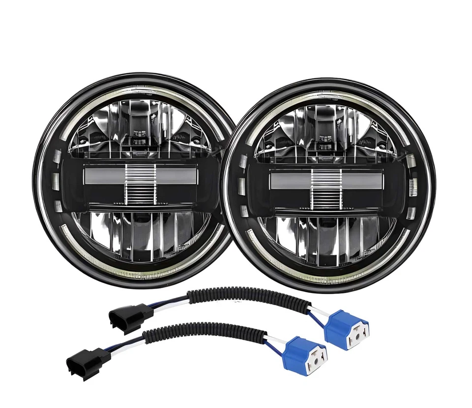 Pair 7'' H4 LED Headlights For Jeep Wrangler JK LJ TJ Hi/Lo Beam DRL Projector - Image 2 of 4