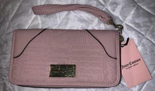 NWT Juicy Couture Deboss Dusty Blush Large Zip Around Logo Print Wristlet