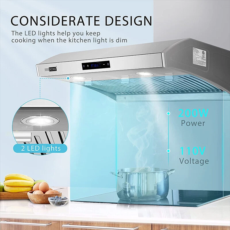 30in Under Cabinet Kitchen Range Hood 800CFM w/ 3-Speed Touch Control Led Light - Image 3 of 4