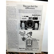 1972 Gordons London Dry Gin and Minolta Hi Matic F Camera combo Print Ad vintage