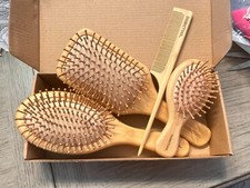 Bamboo Hair Brush and Comb Set for Women Men and Natural Set of 4