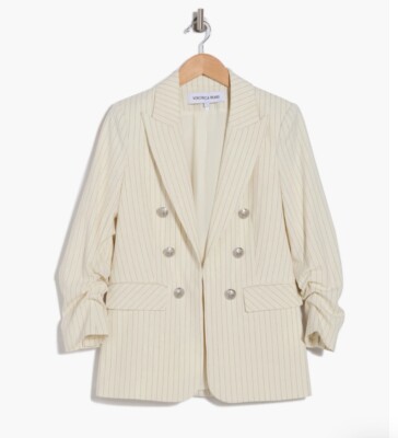 Veronica Beard NWT $798 Beacon Dickey Jacket Ecru Multi Pinstriped Sz 4