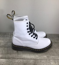 Women s Docs Martens 1460 White Leather Combat Boots Size UK 5 US 7 Vtg Doc Dr